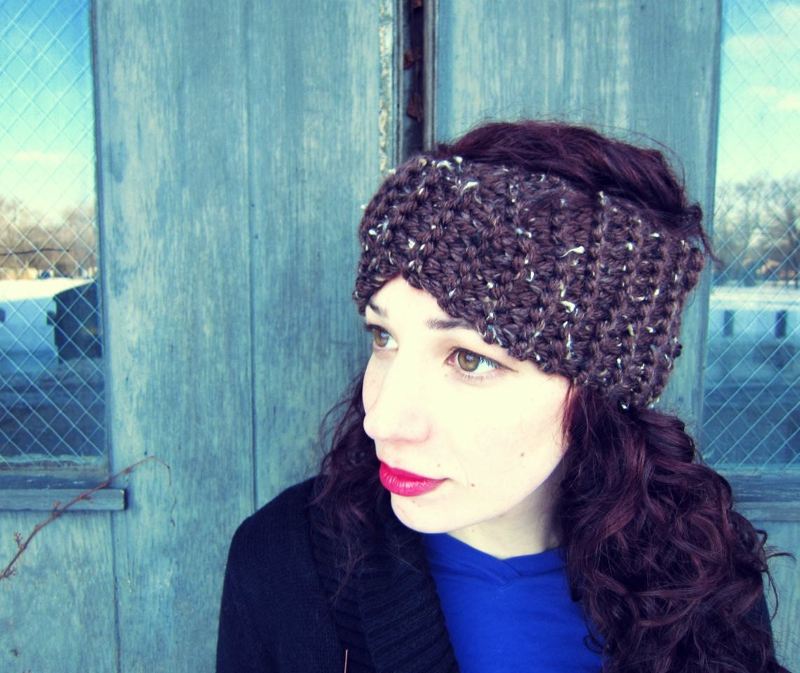 Turban Headband Ear Warmer Knit Dark Brown Crochet Womens Winter Warm Accessories Ladies