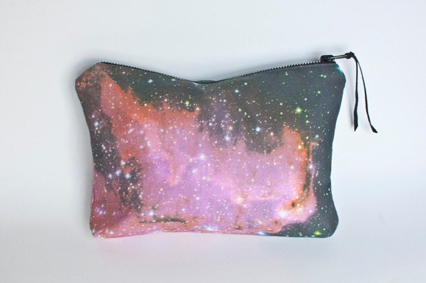 Pink and Black Galaxy Nebula Print Clutch Bag Space Purse Makeup Pouch