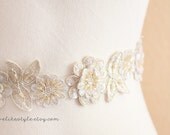 Light Gold  Beaded Lace Champagne Ribbon Sash, Bridal Headband, Bridesmaid Sash