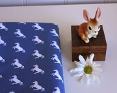 The White Pony on Blue, Equestrian Printed Cotton Fabric 1 yard
