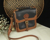 Dooney & Bourke AWL Carrier Messenger Hipster Purse Crossbody Satchel Navy and British Tan