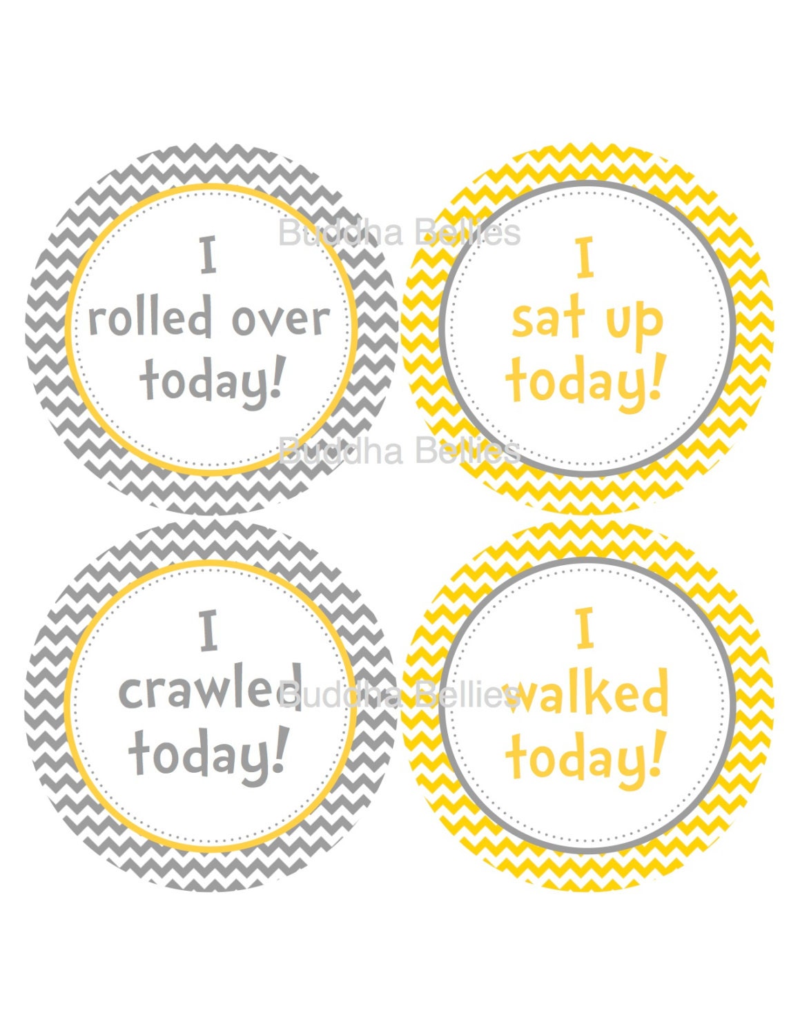 Baby Milestone Onesie Stickers in Grey and Yellow Chevron...Rolled Over... Sit up...Crawled...Walked...Great Photo Prop...Baby Decals