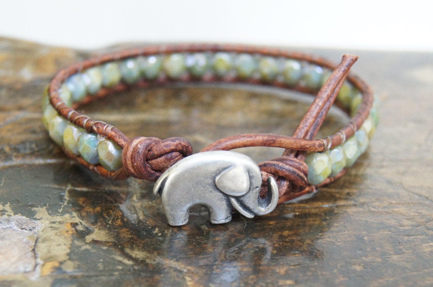 Leather Beaded Wrap Bracelet Boho Bohemian Shabby Chic