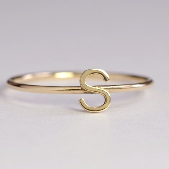 Solid 14k Yellow Gold Initial Letter Ring By Shopeliandleah