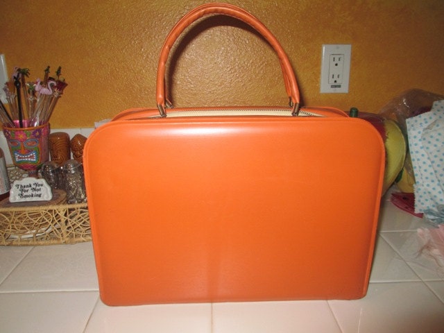 Vintage 1950s Orange Suitcase Travel Bag Great Retro Color