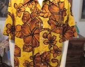 Vintage 1950s Men's Hawaiian Shirt XL Barkcloth Tropical Tiki Rockabilly Lounge Surf Hibiscus Retro