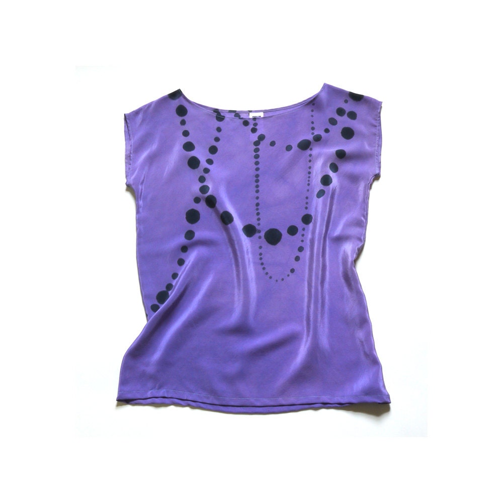 SALE // hand painted silk top.  Ink Beads on Lilac // ready to ship