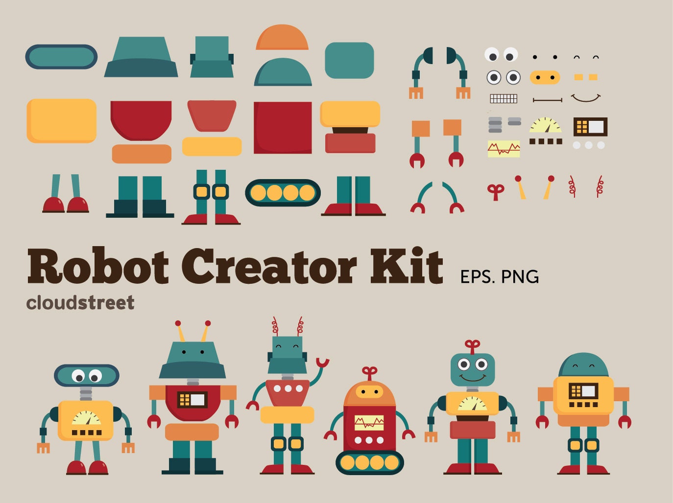 buy 2 get 1 free Cute Robots Creator Kit clip art for personal and commercial use ( robot clipart ) INSTANT DOWNLOAD
