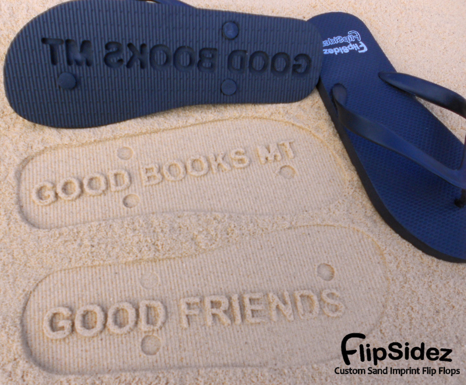 Custom Sand Imprint Flip Flops. Personalize With Your Design. No Minimum Order Quantity