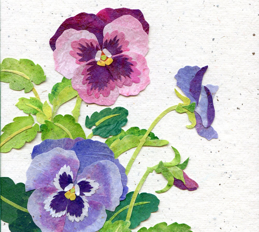 Collage PANSIES Spring Flower Fine Art Print Cottage Garden Nature Art Sweet Home Décor 5x7
