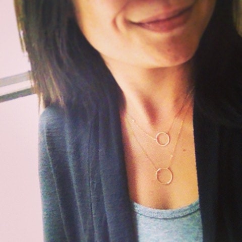 Gold Filled Circle Rings Necklace - Double Rope Layered Necklace - Double Strand Layered necklace -  Everyday Wear