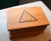 Harry Potter "Deathly Hallows" inspired heart pine keepsake music box.