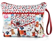Cosmetic Bag Vintage Red Retro Makeup Zipper Wristlet Pouch