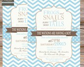 Baby Shower Invitation frogs snails & puppy baby blue, chevron stripe - printable,digital Il_170x135