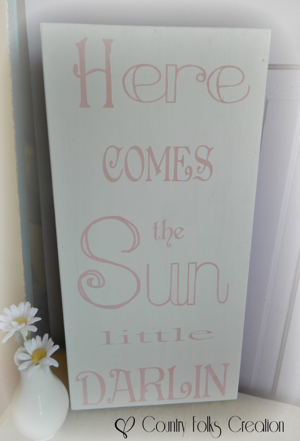 Here comes the Sun little darlin, Wood sign, Beatles lyrics, Shabby chic nursery wall decor, Nursery signs baby girls, baby shower gift