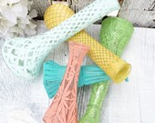 COLORFUL Upcycled SHABBY CHIC Vintage Glass Vases, Set of 5