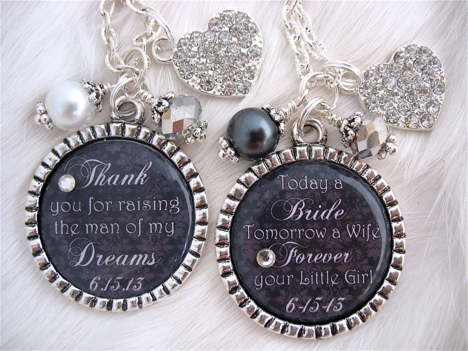 MOTHER of the BRIDE Gift Mother of the GROOM Black Damask Man of my Dreams Today a Bride Wedding date necklace Keychain Mother in law