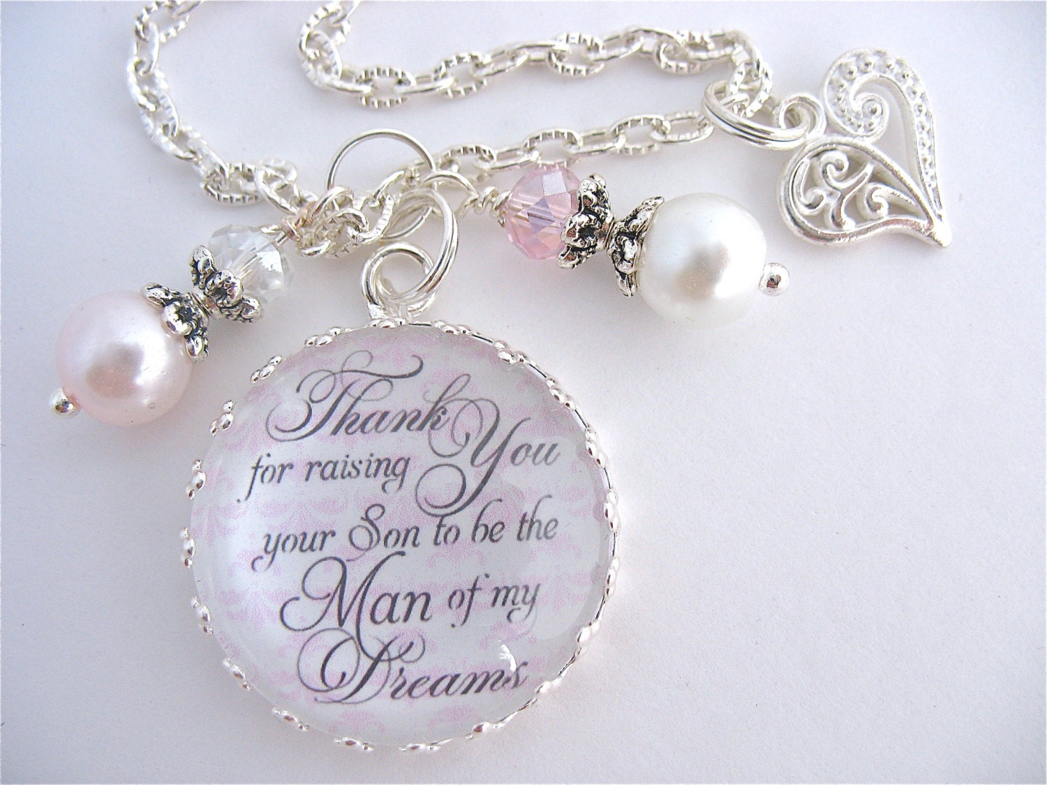 Thank You for Raising Your Son to be the Man of my Dreams Mother of GROOM Gift Pink Damask Mother in Law Gift Beach Jewelry Mothers Day Gift