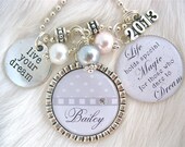 2013 GRADUATION GIFT Live Your Dream Class of 2013 Inspirational Quote WHITE Grey Keychain Necklace, High School gift,Teacher appreciation