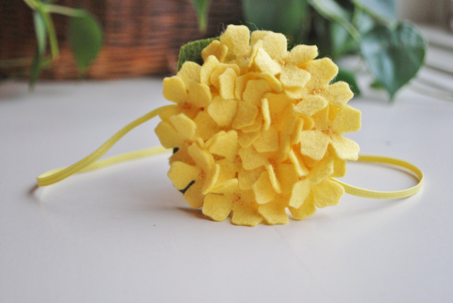 Sunshine Yellow Hydrangea, Felt Flower Headband Perfect  for infants, toddlers, girls, and adults, Available as Hair Clip or Headband