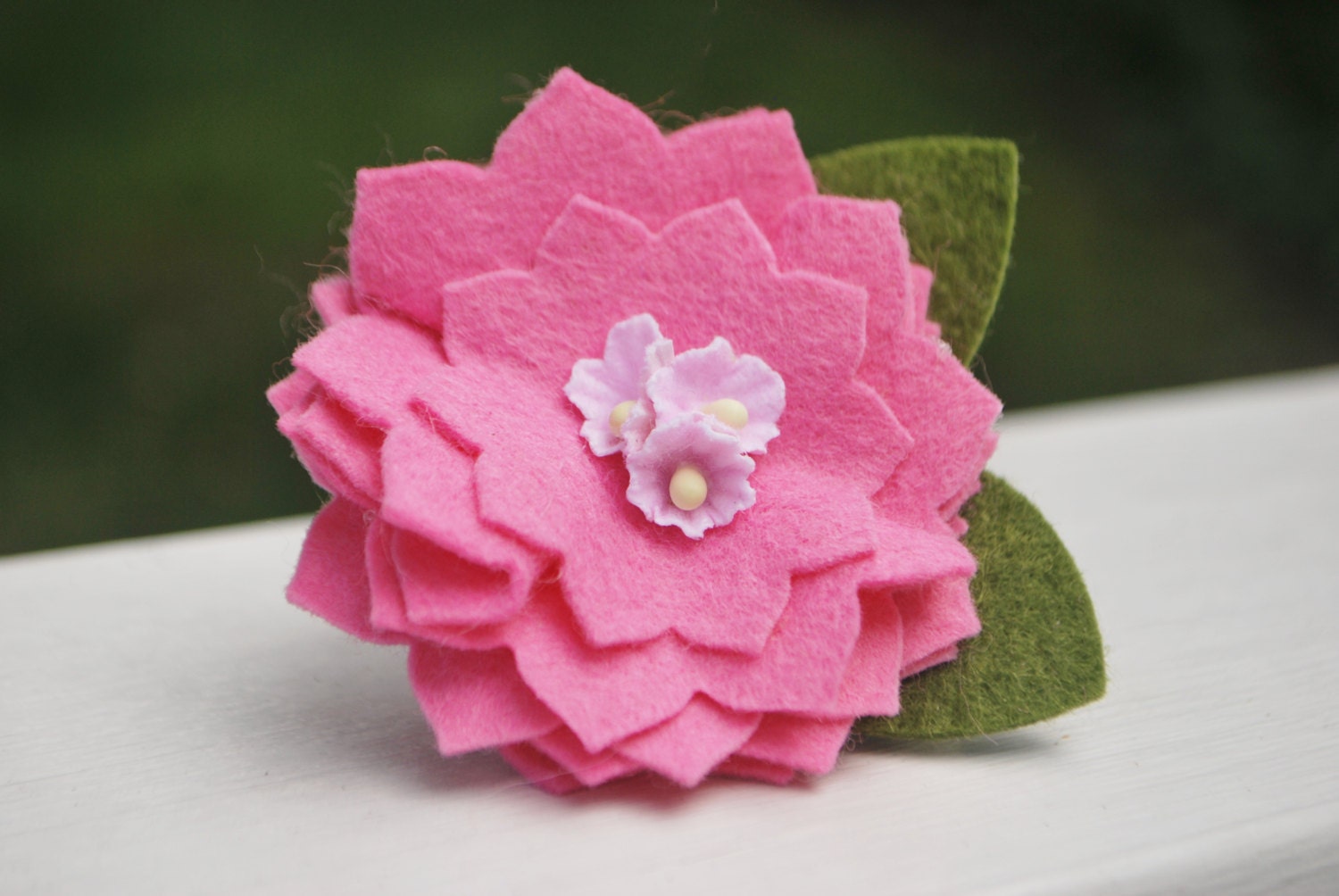 Millinery Felt Flower Hair Clip, Shown In Pink or Light Blue, Available on Clip or Headband, Infants- Adult Sizes
