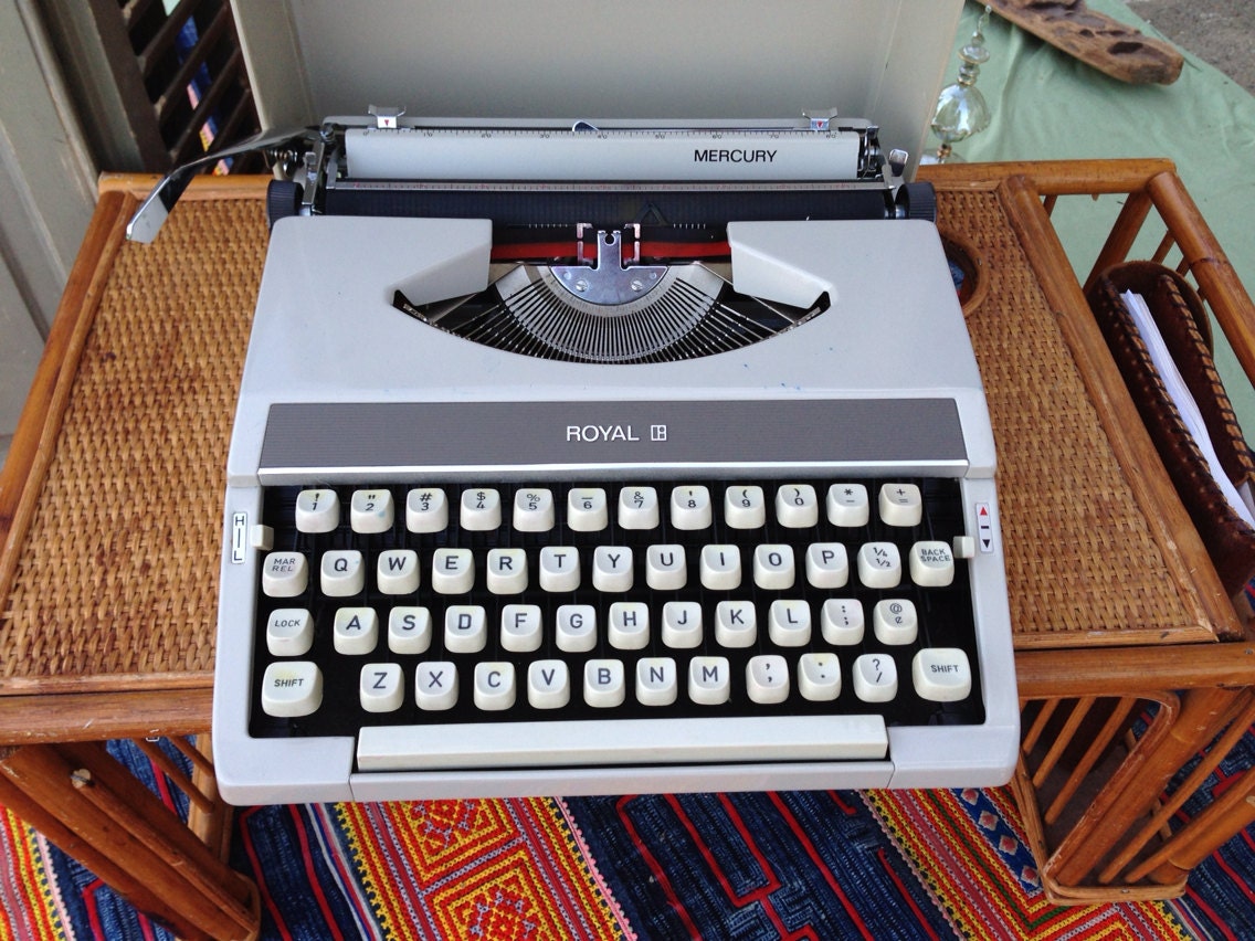 Vintage Grey Royal Mercury Compact Typewriter  w/ Carrying Case & Original Documents - 1960s Portable