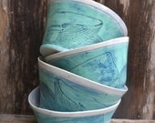 Whale/Waves set of 4 decorated porcelain bowls