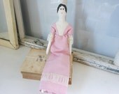 Jane Austen art doll, cloth doll in rose-colored regency-inspired dress, art doll