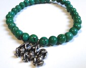 Forest Green Beaded Bracelet with Silver Three Wise Monkey