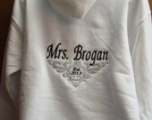 Personalized Embroidered Brides or Mrs. full zip up hoodie jacket - cover up - with the ring and the date  - GREAT GIFT