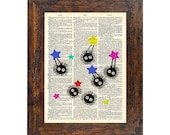 Sweet Soot Sprites with Stars Original Studio Ghibli Print on an Unframed Upcycled Bookpage