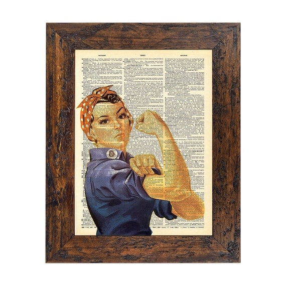 Rosie the Riveter Cultural American Icon 1942 Print on an Unframed Upcycled Bookpage