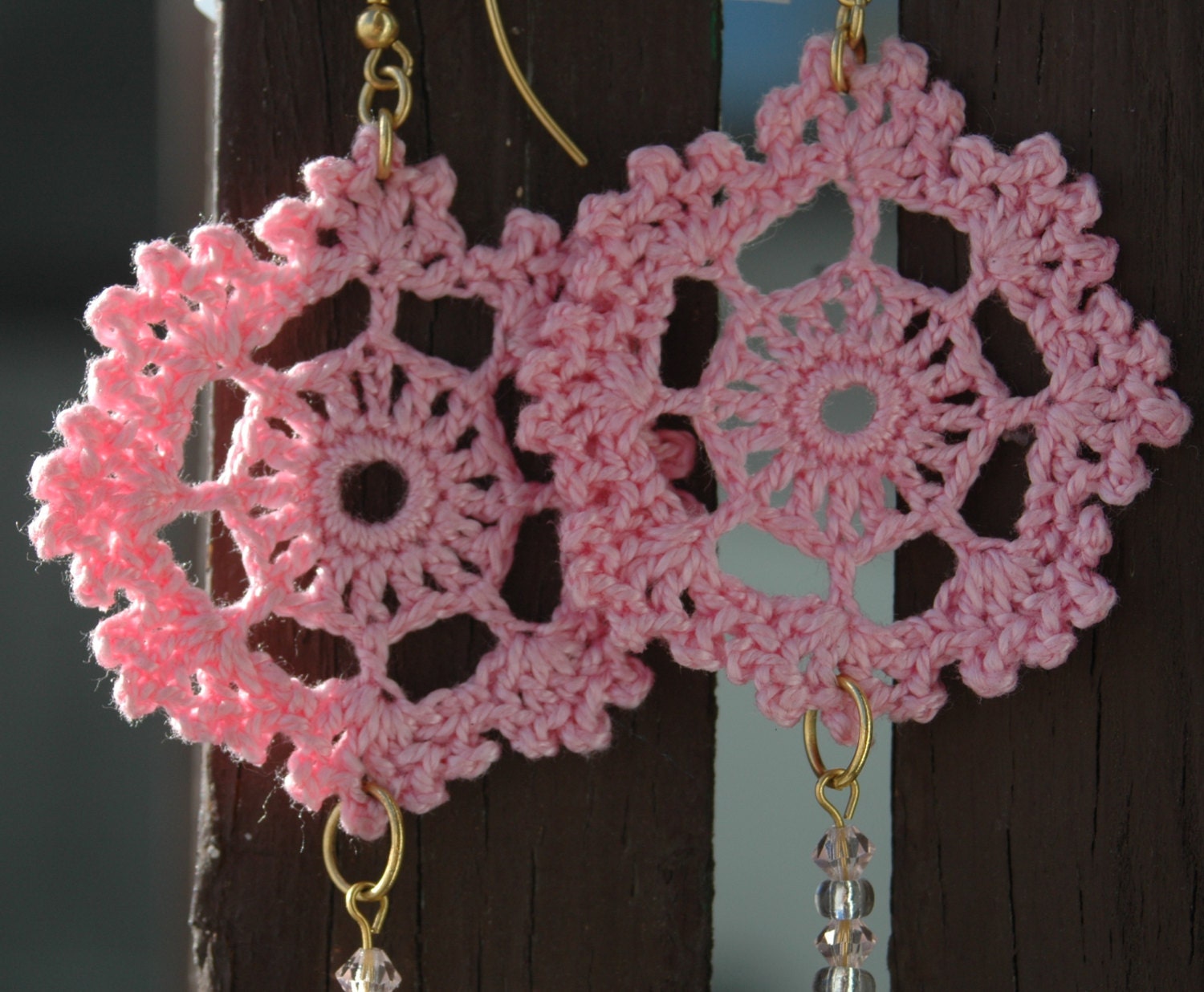 Crochet earring - Crochet jewelry - Pink crochet earrings - Rose quartz earrings