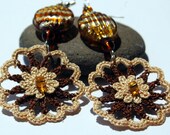Crochet earring jewelry - Large crochet earring - Crochet earring - Crochet flower - Brown and beige earrings