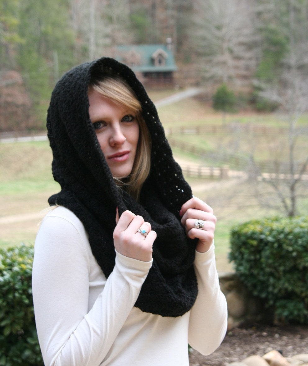 Black Onyx Cowl Scarf Snood Scarf With Touch of Shimmer