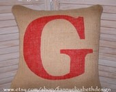 Lg. Burlap Red Initial Pillow FREE SHIPPING 16"x16"- Valentine Pillow- Decorative Pillow- Burlap Pillow- Wedding Gift- Letter Pillow
