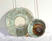 Mocha coffee cup  vintage German Bavaria demitasse cup  mint aqua gold