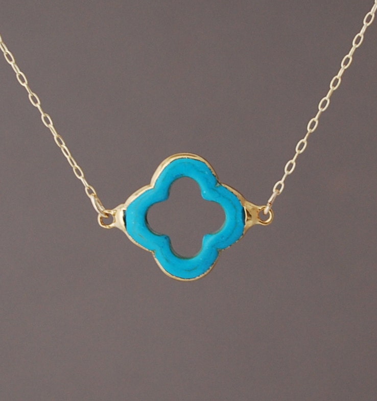 Turquoise Four Leaf Clover Gold Necklace