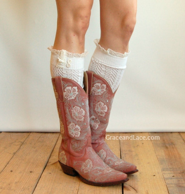 SALE Lace boot socks - Lacey Sock - Ivory boot socks - open-knit socks - Chevron patterned - lace socks (item no: 10-30)