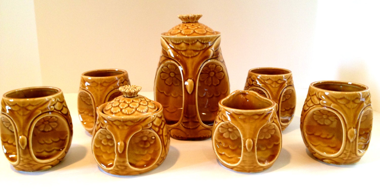 Retro Owl and Flower Ceramic Tea Set