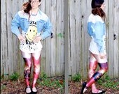 Vintage // Denim Crop Jacket // Grunge 80's Floral Pattern Jean Jacket // Size S Rare