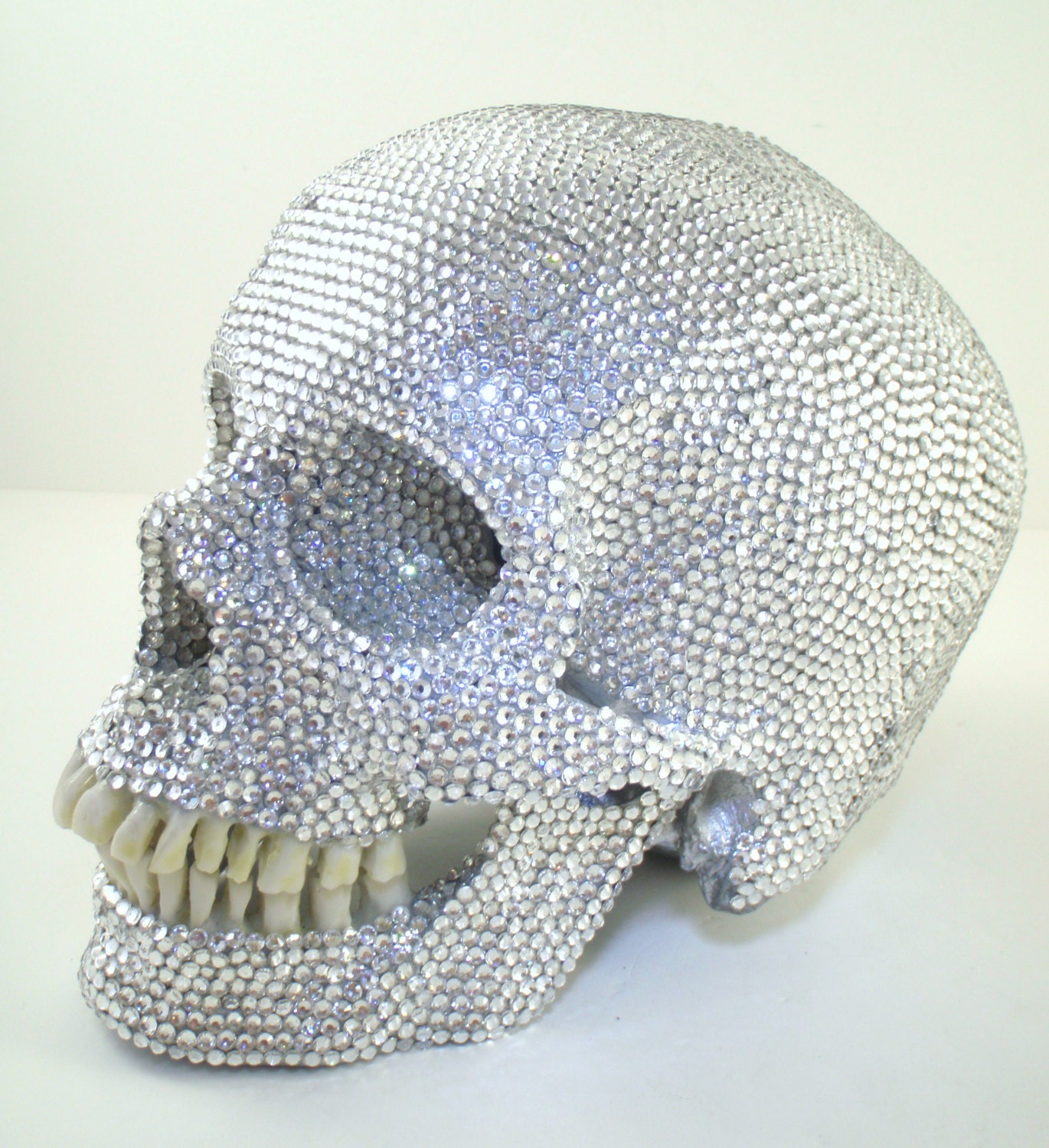 Human Skull Taxidermy Crystal Painted Art Sculpture