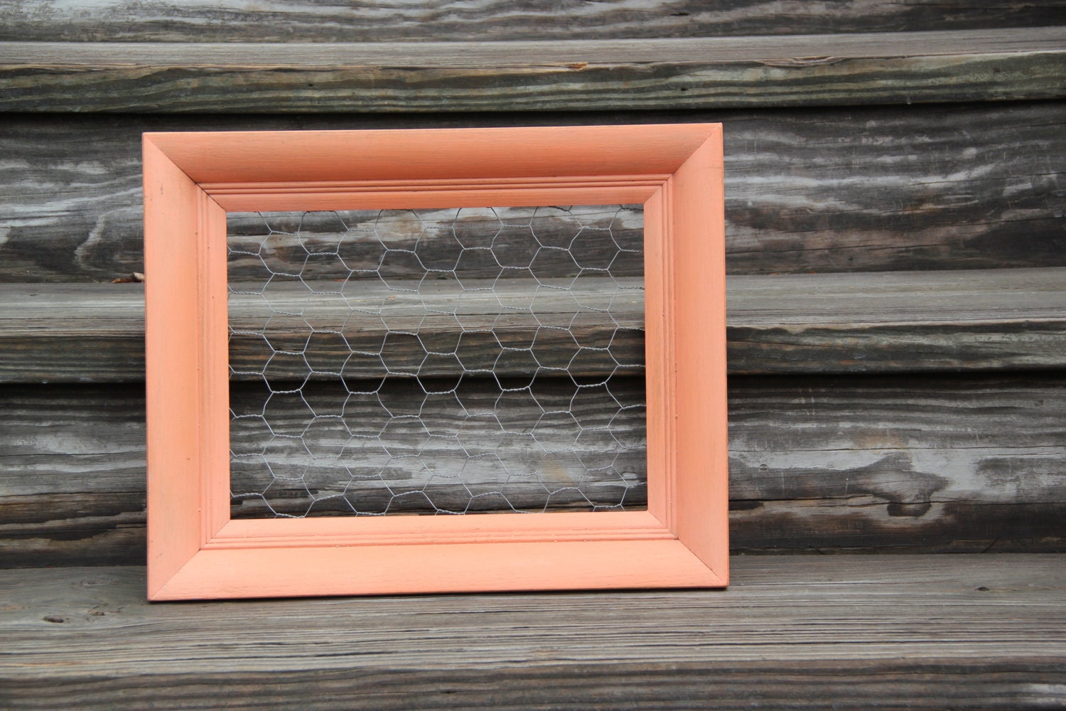 Coral Chalk Paint Chicken Wire Frame 12 1/2" x 15 3/4"