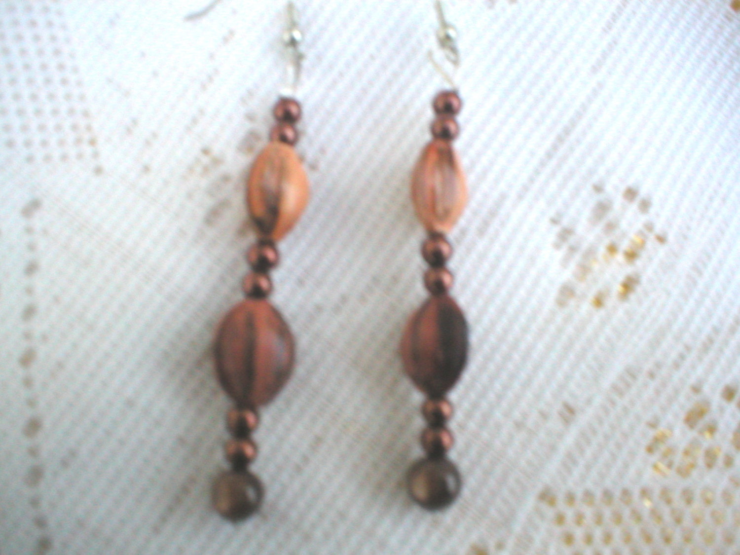 Pierced Earrings Wood Dangle Beaded Brown  Elegant Unique Handmade Jewelry