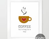 Coffee Love. Definition. Humor. Illustration. Yellow and Pink. Graphic Art Print . 8x10