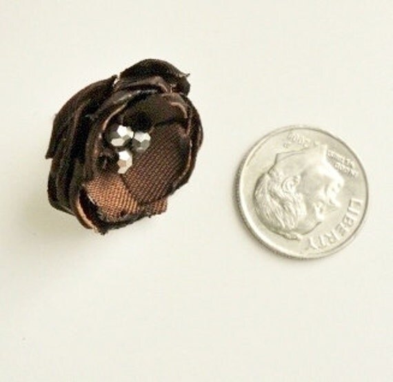 Brown Stud Flower Earrings, Small Fabric Studs, Posts, Rustic Fall Accessories, Cocoa Bridal, Rustic Autumn