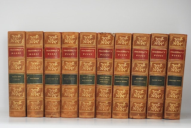 CUSTOM Gift For Graduate, Antique Leather Books, Mothers Day Gift For Wife, Author Writer Gift, Home Decor, Thackerays Works Volumes 1 - 10