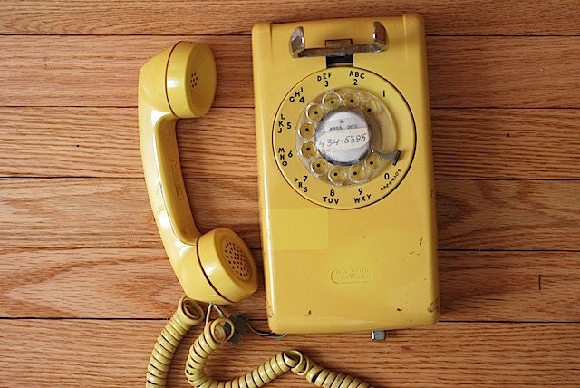 Vintage Rotary Phone, Yellow Rotary WALLTelephone, Girlfriend WIFE Mom GIFT, Phone For Kitchen, Under 30