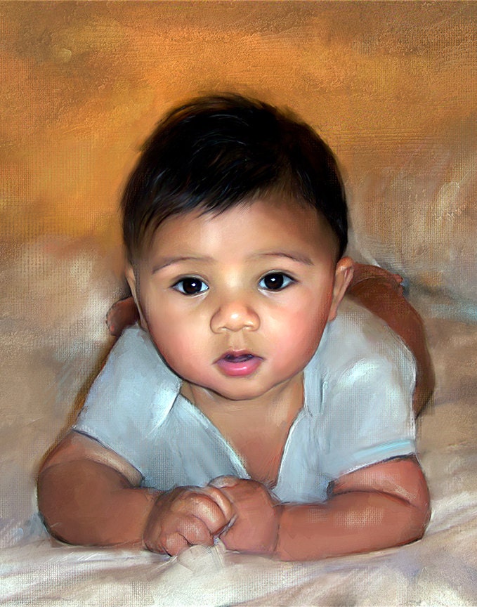 Mother's Day or Father's Day Gift Idea: Custom Baby Portrait - 11" x 14" Painting Enhancement from your Photograph
