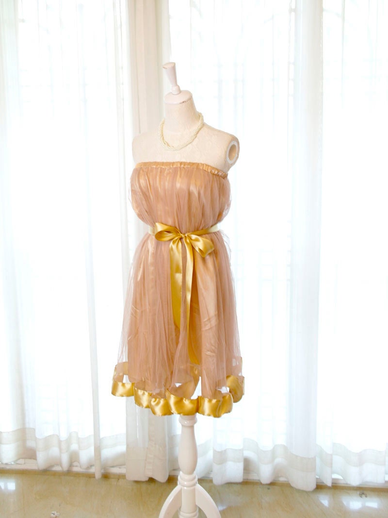 Misty Romantic Chantilly fairytale ballerina style Khaki Brown tutu tulle Gold Trim skirt /dress 2 way Sash